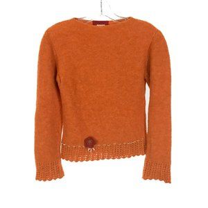 Womens Size XS Tous Les Garcons Orange Wool Blend Floral Applique Sweater